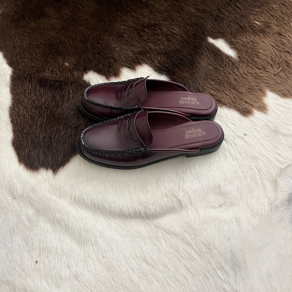 G.H. Bass & Co. Burgundy Leather Penny Mules - Picture 4 of 5